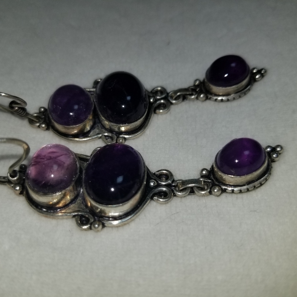 3 Tiered Amethyst Stone Pierced Earrings - Picture 8 of 9